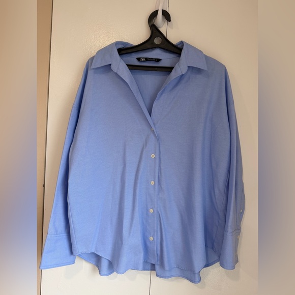 NWOT Zara Sky Blue Casual Button Down Shirt - Picture 2 of 13